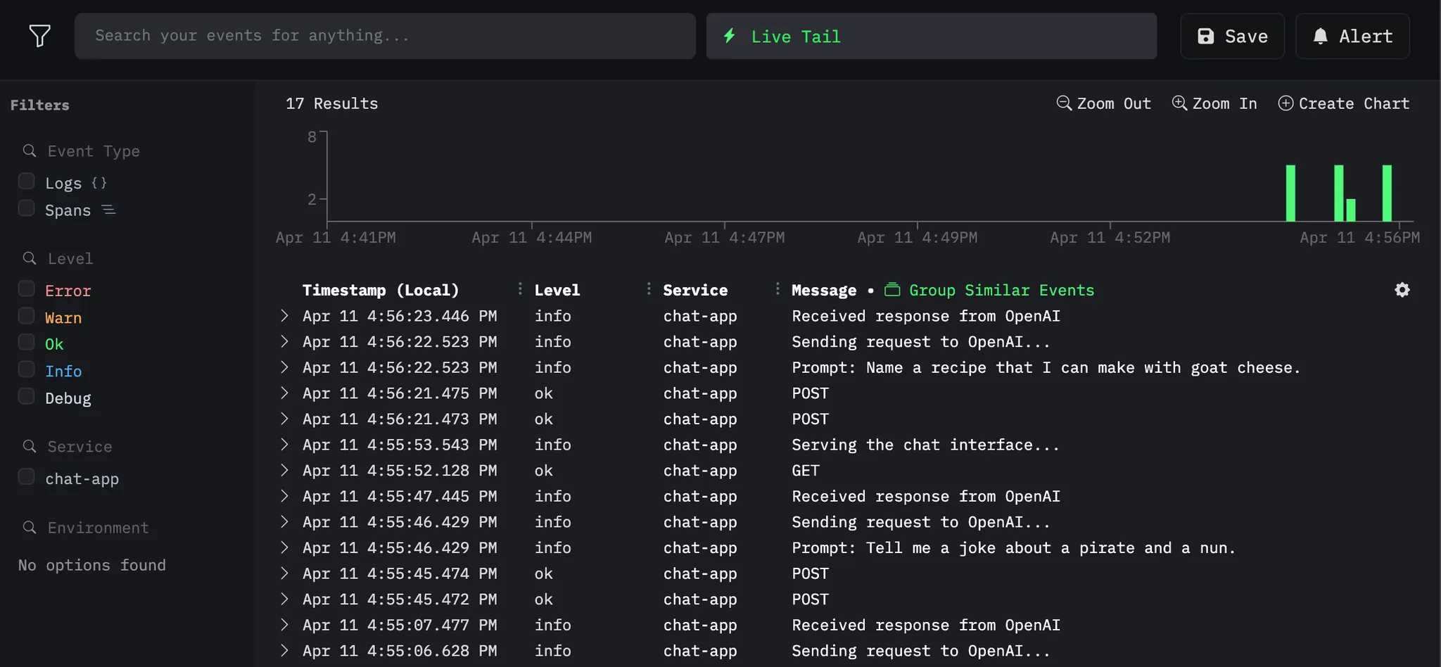 Viewing logs in HyperDX